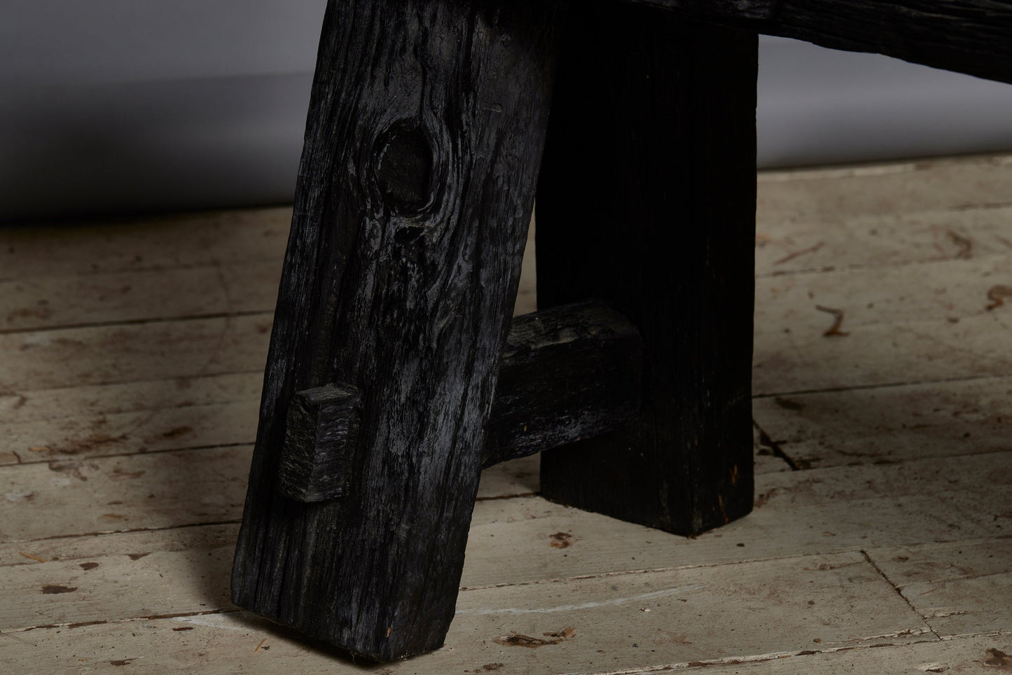 Short Chunky Top Ebonized Teak Bench Made out of a Bridge from Borneo