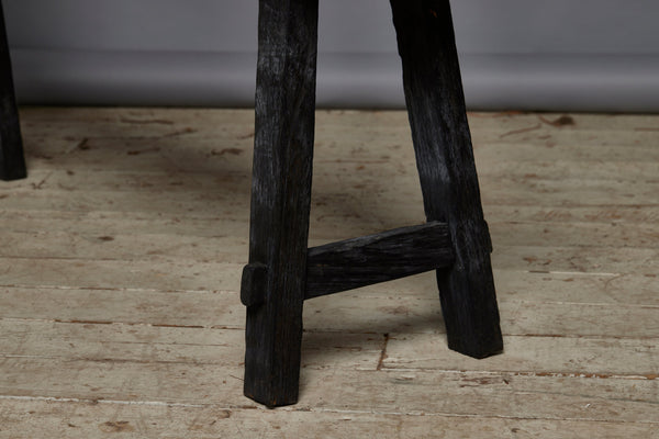 Medium Size Ebonized Teak Bench with Stretcher Base Legs