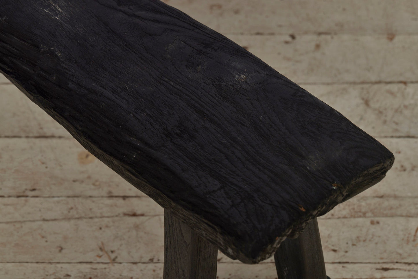 Small Teak Ebonized Splayed Leg Bench with a Delicate Stretcher Base