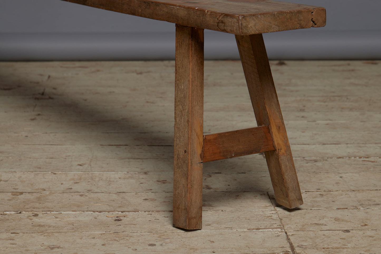 Long Skinnny Dutch Colonial Teak Bench with a Stretcher Base from Java