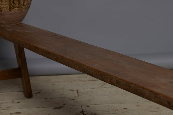 Long Skinnny Dutch Colonial Teak Bench with a Stretcher Base from Java