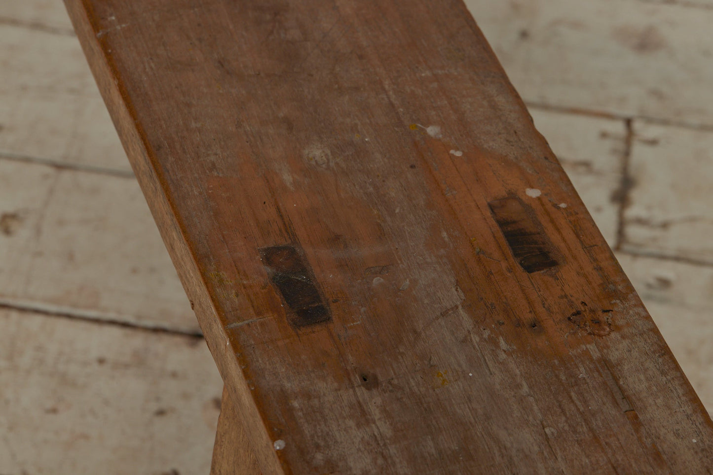 Long Skinnny Dutch Colonial Teak Bench with a Stretcher Base from Java