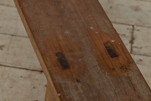 Long Skinnny Dutch Colonial Teak Bench with a Stretcher Base from Java