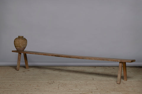 Extra Long Splayed Leg Wide Top Teak Bench from an Indonesian Church