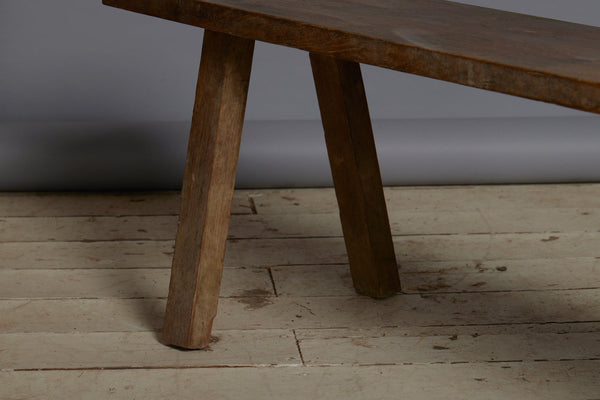 Extra Long Splayed Leg Wide Top Teak Bench from an Indonesian Church