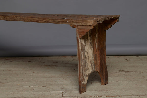 Wide Flat Top Dutch Colonial Teak Bench with Solid Ends and a Natural Patina