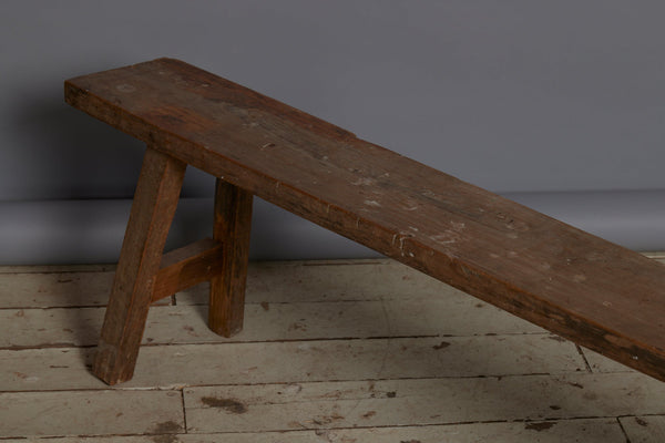 Extra Long Thick Top Skinny Splayed Leg Teak Bench from Jakarta