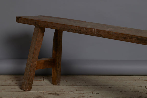 Extra Long Thick Top Skinny Splayed Leg Teak Bench from Jakarta