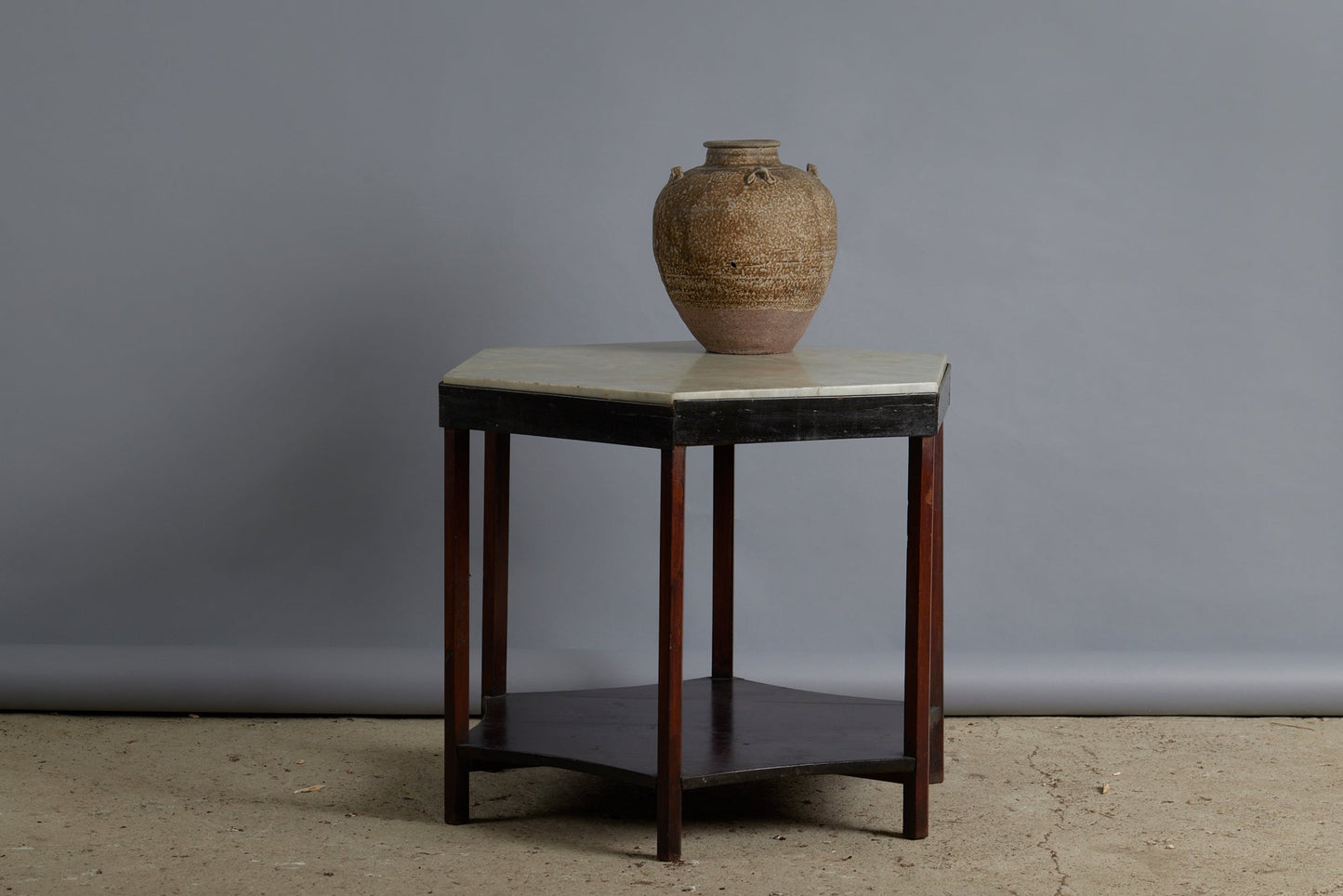 1920s-1930s Hexagonal Marble Top Teak Side Table from Java