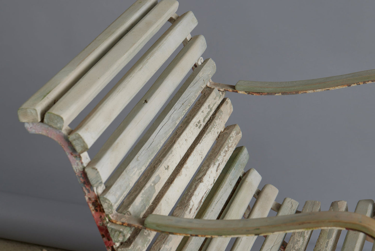 Iron and Wood Scroll Arm French Teak and Wood Garden Chair in Old White