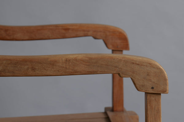 Early Dutch Colonial Teak Lounging Chair with Square Tapered Legs and Slatted Back from Sumatra