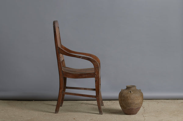 1910 Teak and Bamboo Simple Arm Chair with a Rolled Top