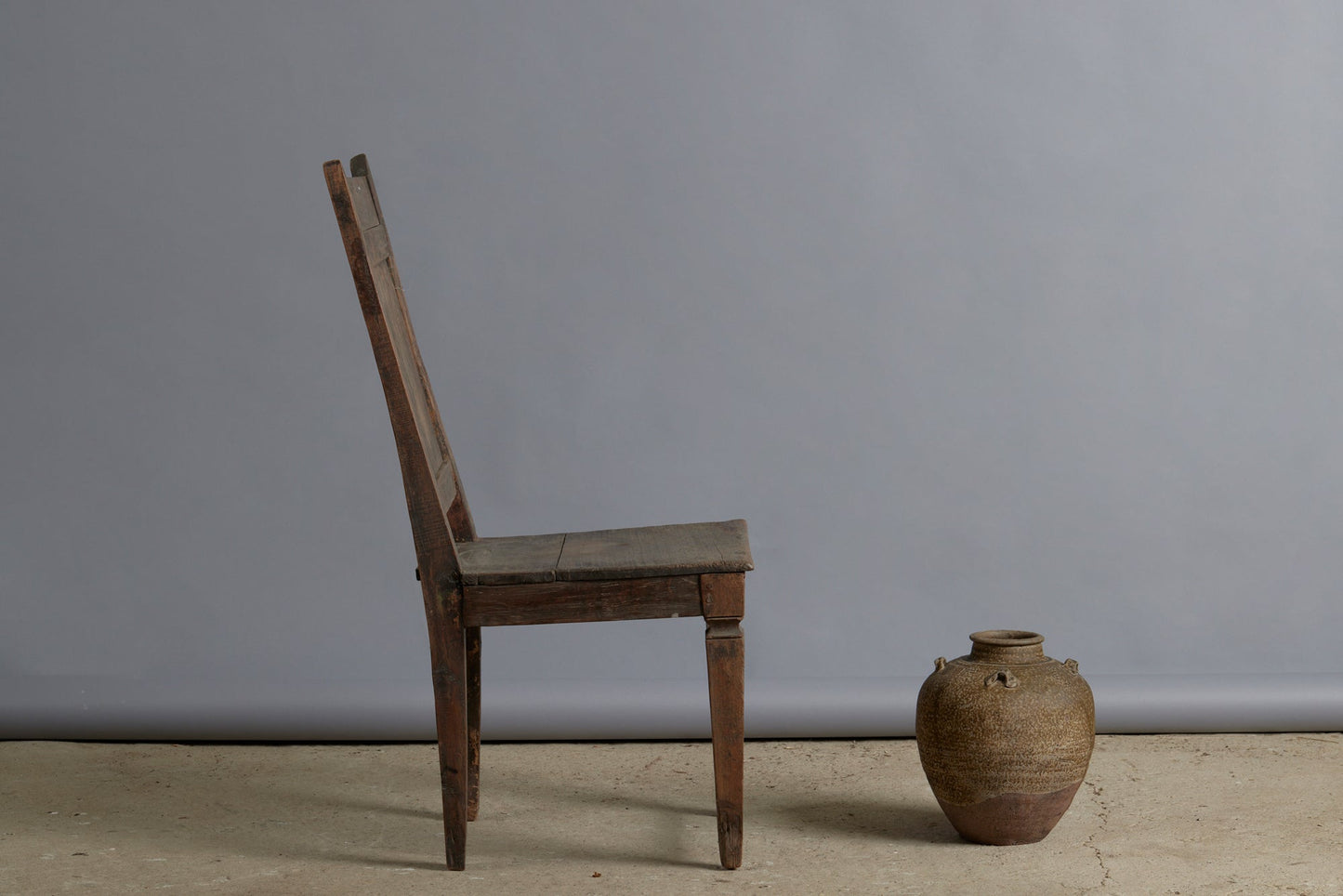 Late 19th Century Dutch Colonial Teak Side Chair with a Plank Seat and Square Tapered Legs