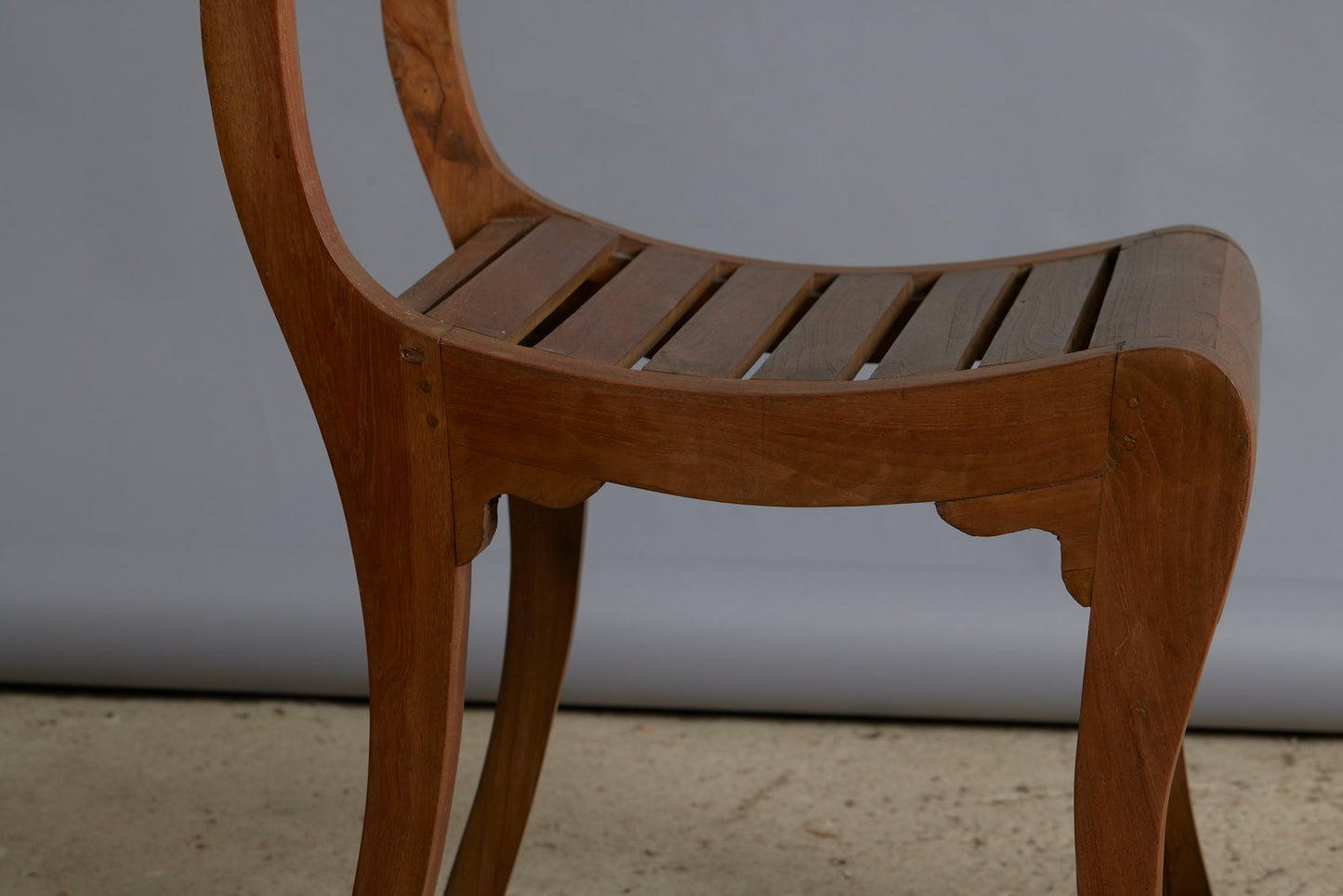 Slat Seat Dutch Colonial Teak Side Chair with a Curved Crest
