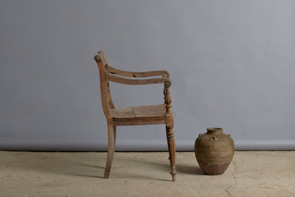 Classic 19th Century Dutch Colonial Teak Raffles Chair with Gadrooned Legs and Carved Back