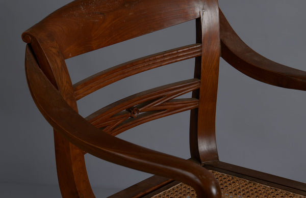 Rolled Arm Dutch Colonial Teak Side Chair with Turned Legs and a Removable Rattan Seat
