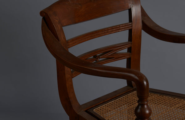 Rolled Arm Dutch Colonial Teak Side Chair with Turned Legs and a Removable Rattan Seat