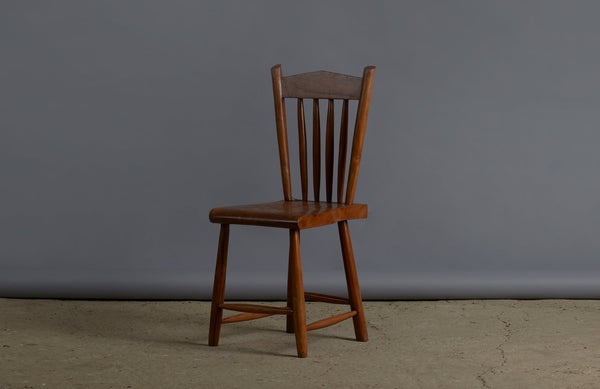 Set of 8 Primitive Plank Seats Spindled Back Dining Chairs