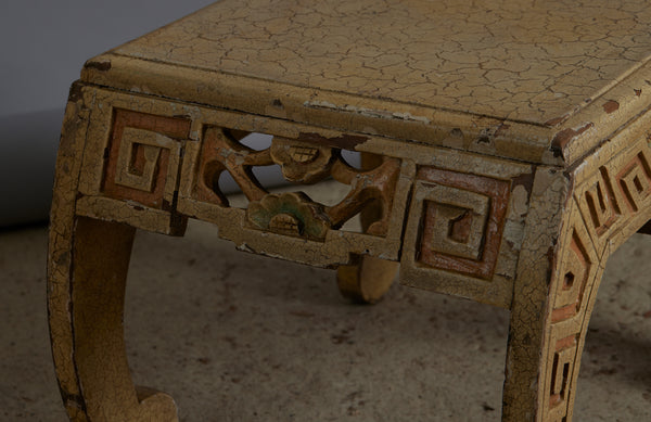 Small Ethnic Chinese Art Deco Stool in Old White Paint