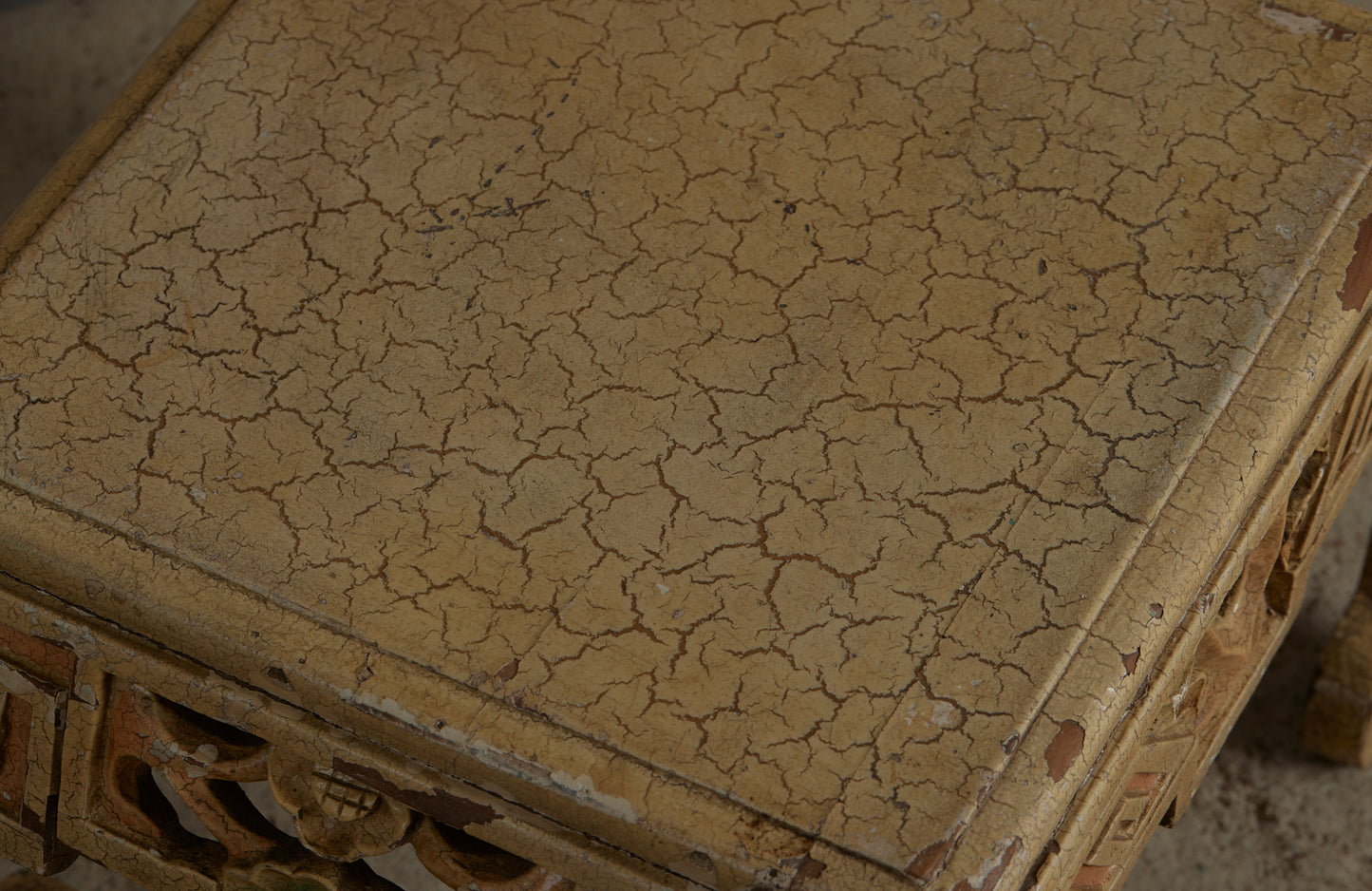 Small Ethnic Chinese Art Deco Stool in Old White Paint