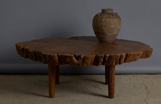 Coffee Table Made Out of an Ancient Slab of Old Growth Teak Mounted on Simple Legs