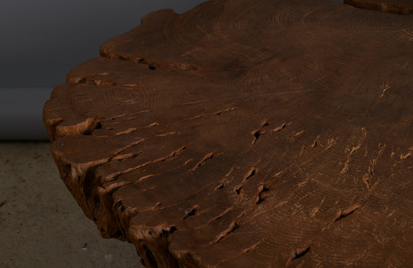 Coffee Table Made Out of an Ancient Slab of Old Growth Teak Mounted on Simple Legs