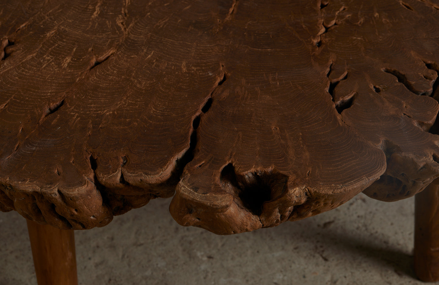 Coffee Table Made Out of an Ancient Slab of Old Growth Teak Mounted on Simple Legs