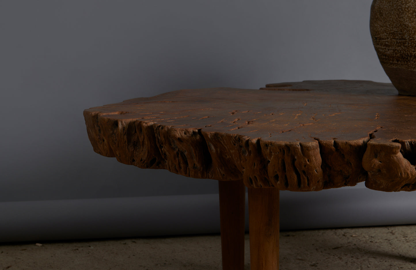 Coffee Table Made Out of an Ancient Slab of Old Growth Teak Mounted on Simple Legs