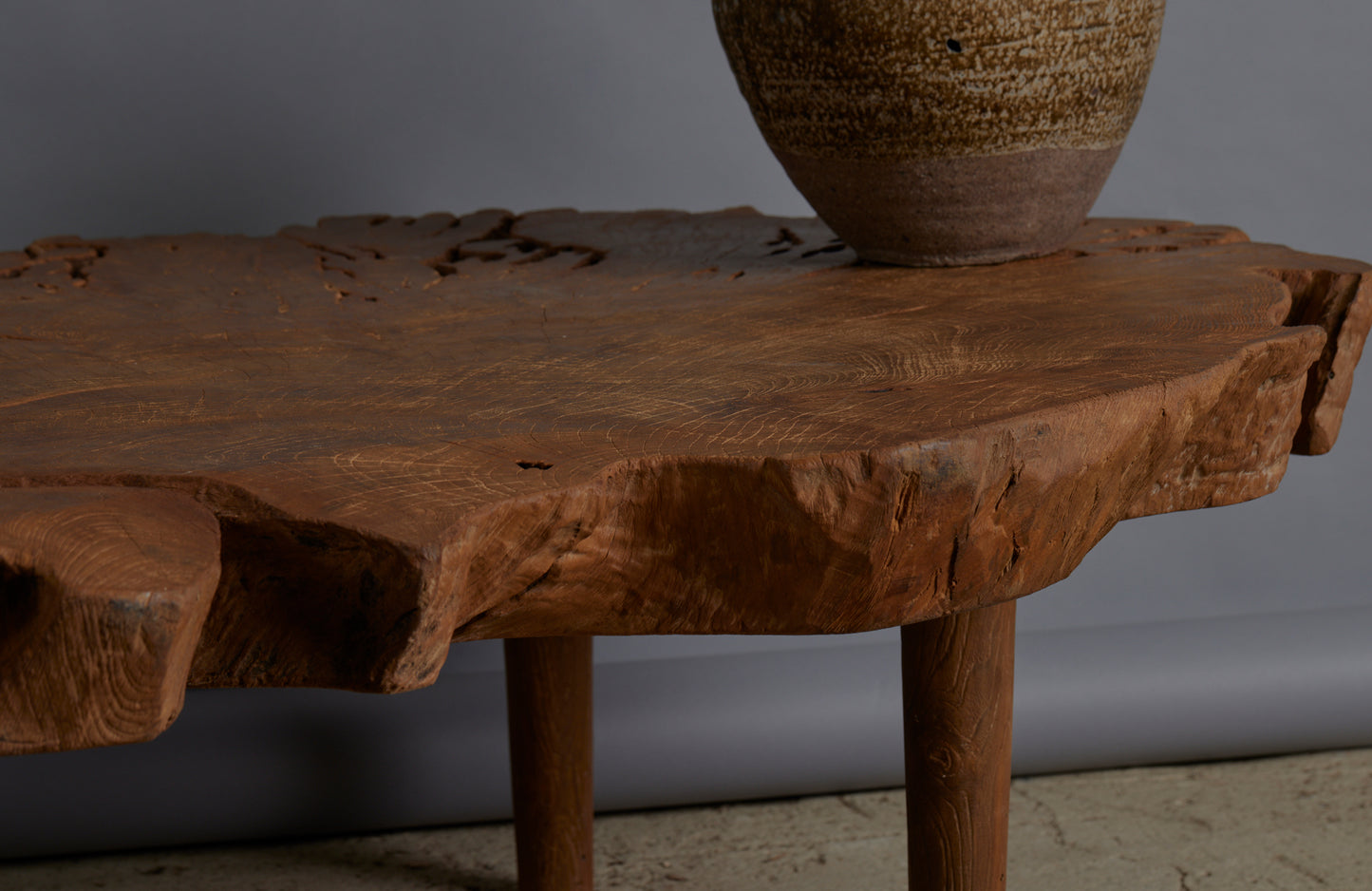 Coffee Table Made Out of an Ancient Slab of Old Growth Teak Mounted on Simple Legs