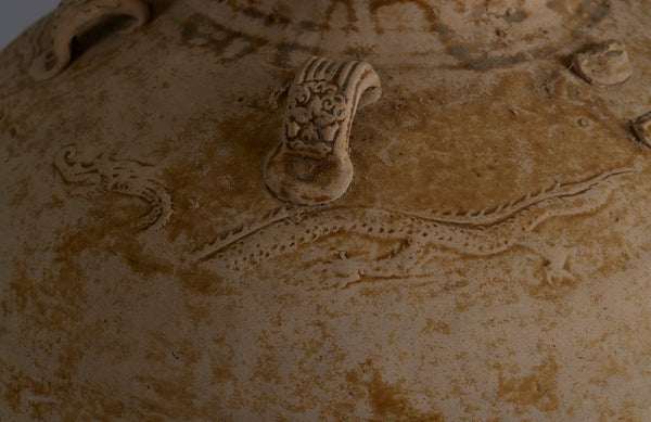 Enormous Tsung Dynasty Storage Pot with Six applied Handles and Snaking Dragons found in the Musi River Basin in Sumatra with Sediment Trapped Inside