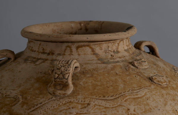 Enormous Tsung Dynasty Storage Pot with Six applied Handles and Snaking Dragons found in the Musi River Basin in Sumatra with Sediment Trapped Inside