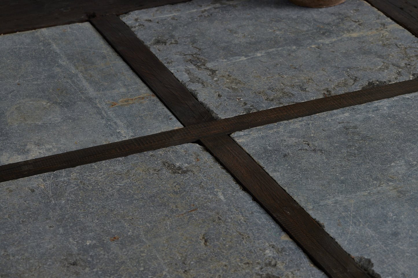 Large 5 foot Square Teak and Stone Coffee Table Incorporating 4 Pieces of Belgian Blue Stone
