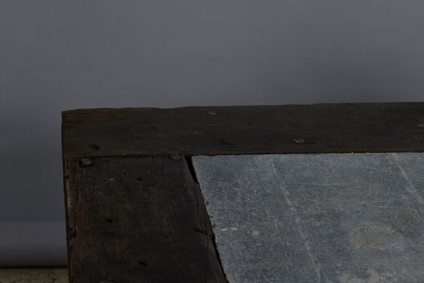 Large 5 foot Square Teak and Stone Coffee Table Incorporating 4 Pieces of Belgian Blue Stone