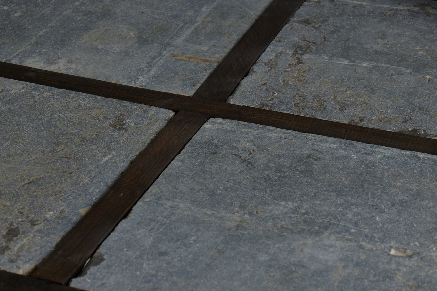 Large 5 foot Square Teak and Stone Coffee Table Incorporating 4 Pieces of Belgian Blue Stone