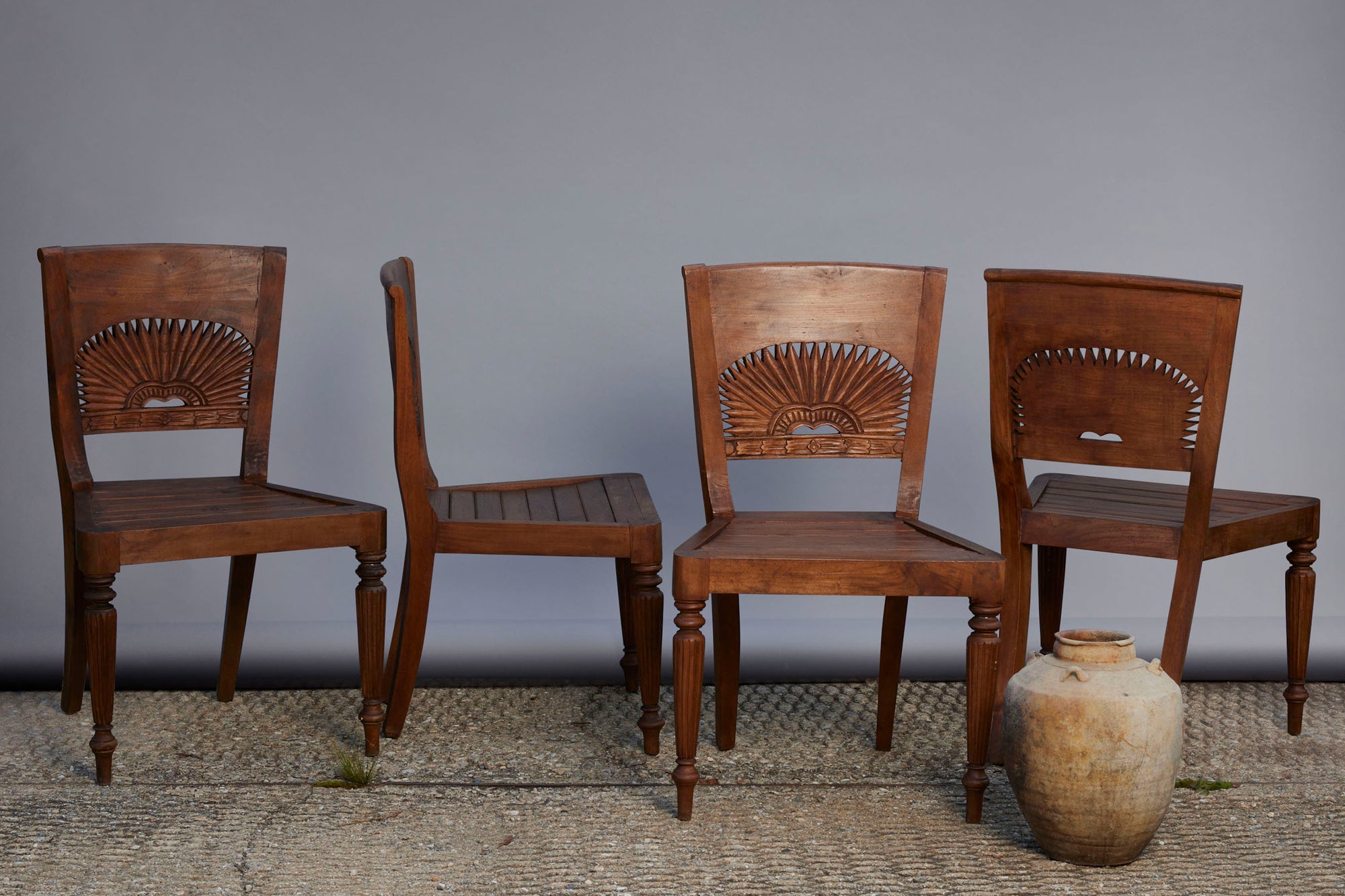 Set of 6 Teak Chairs with Starburst Design