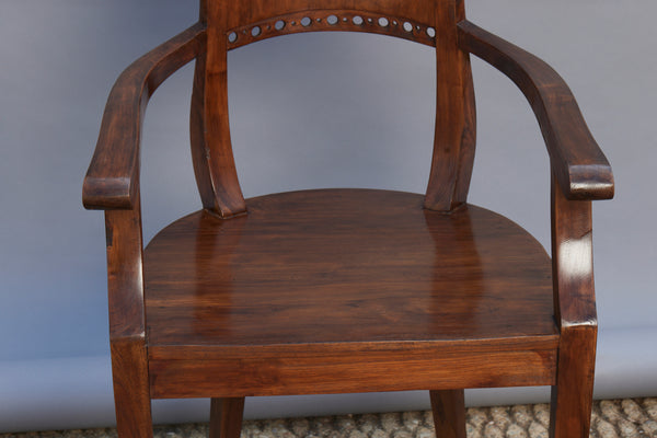 Married Pair 1930s Teak Dutch Colonial Armchairs from Java