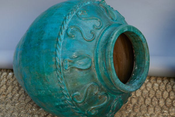 Pair of Blue Green Glazed Jars with Raised Decoration on the Shoulders from Borneo