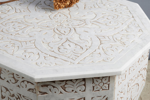 Large White Marble Moroccan Tabouret