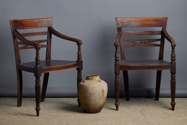 Pair of Carved Raffles Chairs from Jakarta