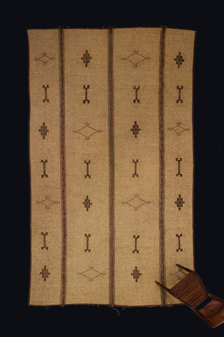 Triple Banded Lined Blonde Carpet with Alternating Closed & Open Diamonds & Bone Symbols (9'5" x 15'8")