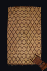 Large Early Tuareg Carpet with an Overall Interlocking Pattern with Decorative Leather Fringe (7'7" x 14'4")