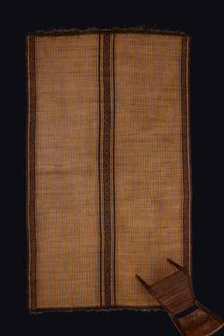 Very Nice Simple Early Tuareg Carpet with 3 Decorative Stripes and an Elaborate Leather Fringe (7'4" x 12'8")