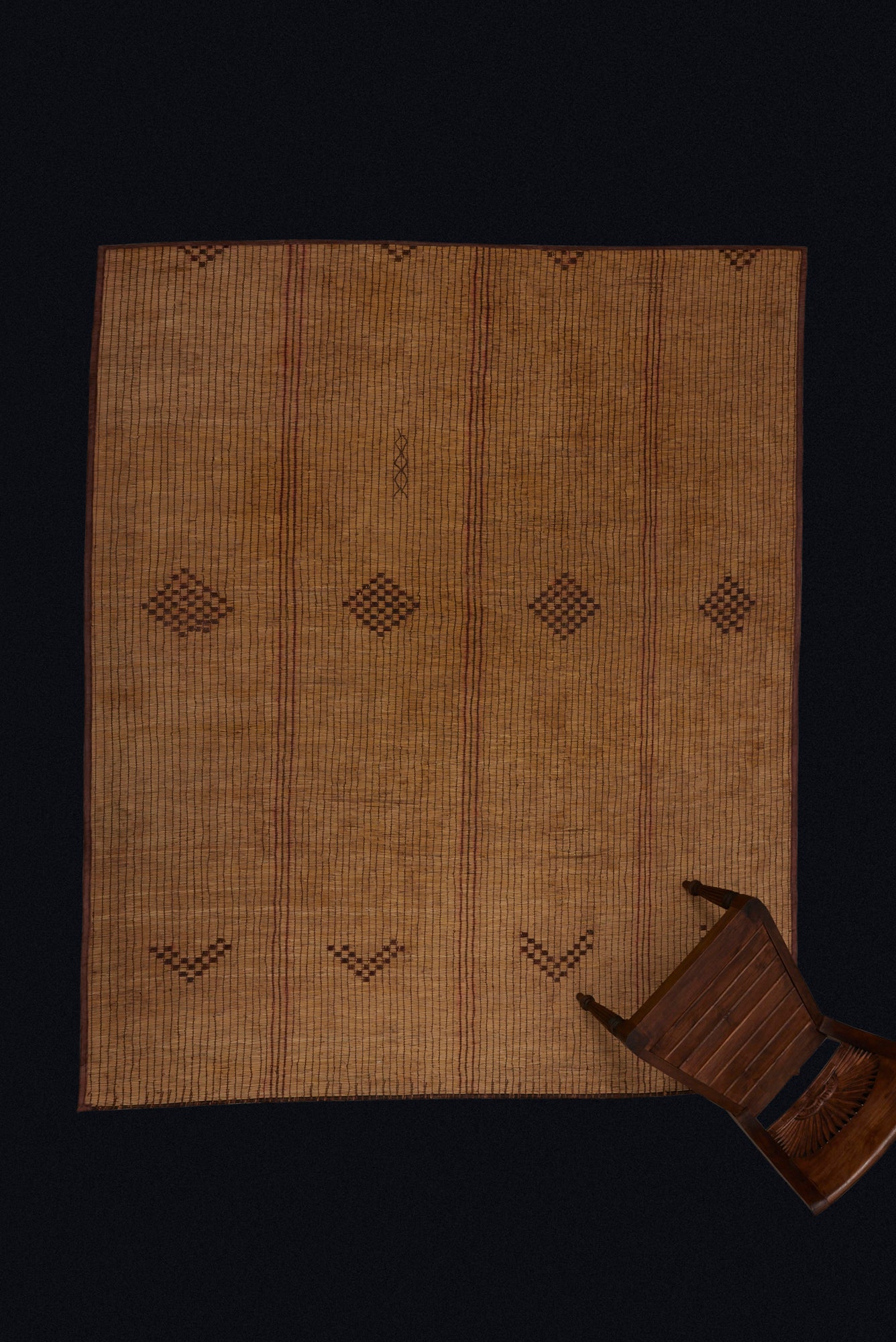 Light Colored Tuareg Carpet with Open Field of Bands of Diamonds and Bands of Brackets