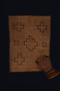 Medium Coco Colored Banded Tuareg Carpet with a Central Field of Floating Boxes
