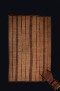 Early Tuareg Mat with 3 Broad Decorative Bands and Interesting Leather Fringe on Both Ends (7' x 15'4")