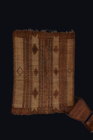 Small Early Tuareg Carpet with Broad Elaborate Bands and Decorative Leather Fringe