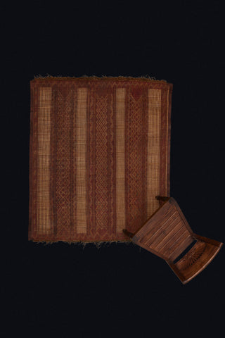 Small Early Tuareg Mat with Elaborate Wide Leather Banding & Nice Decorative Fringe (4'7" x 5'3")