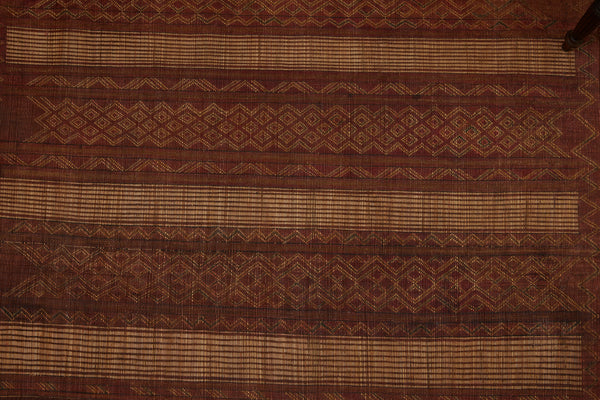 Small Early Tuareg Mat with Elaborate Wide Leather Banding & Nice Decorative Fringe (4'7" x 5'3")