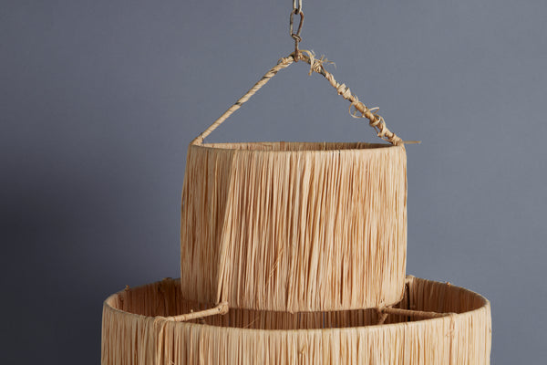 3 Tiered Cylindrical Shape Hanging Raffia Light