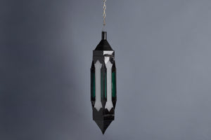Emerald Green & Frosted Glass Large Hanging Moroccan Lantern